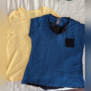 Women's Short Sleeve Tees - Yellow and Blue Striped